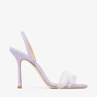 “72138” Lilac Suede Sandal with Feather Embellishment