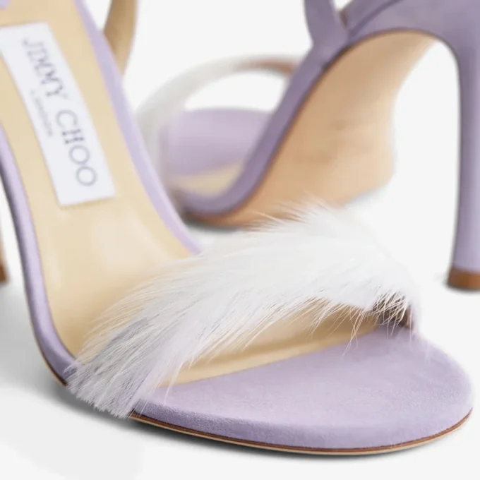 “72138” Lilac Suede Sandal with Feather Embellishment