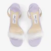 “72138” Lilac Suede Sandal with Feather Embellishment