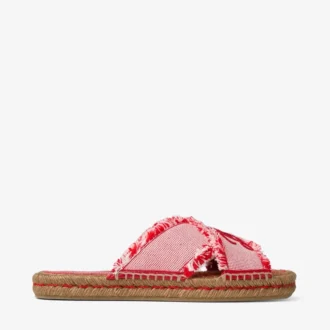 Aciel Sandal Flat Ruby Red Mix Frayed Flecked Canvas Flat Sandals