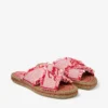 Aciel Sandal Flat Ruby Red Mix Frayed Flecked Canvas Flat Sandals
