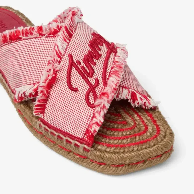Aciel Sandal Flat Ruby Red Mix Frayed Flecked Canvas Flat Sandals