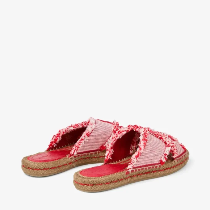 Aciel Sandal Flat Ruby Red Mix Frayed Flecked Canvas Flat Sandals
