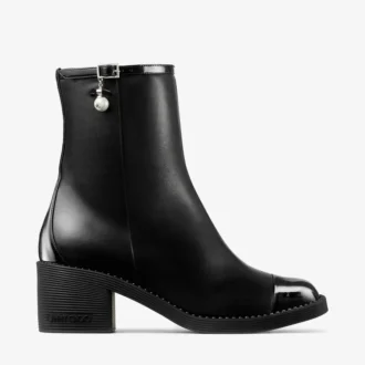 Adry Ankle Boot 60 Black Patent and Nappa Leather Boots with Pearl Charm
