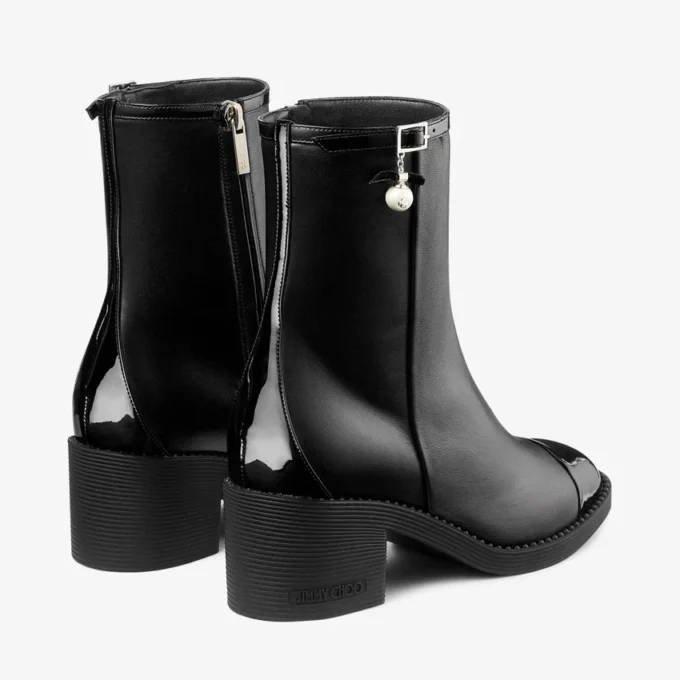 Adry Ankle Boot 60 Black Patent and Nappa Leather Boots with Pearl Charm