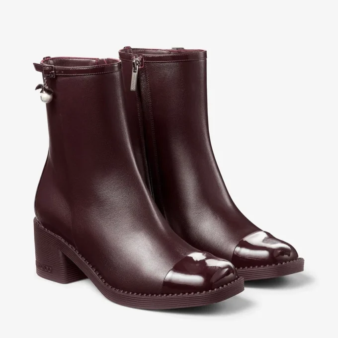 Adry Ankle Boot 60 Deep Merlot Patent Nappa Leather Ankle Boots with Pearl Charm