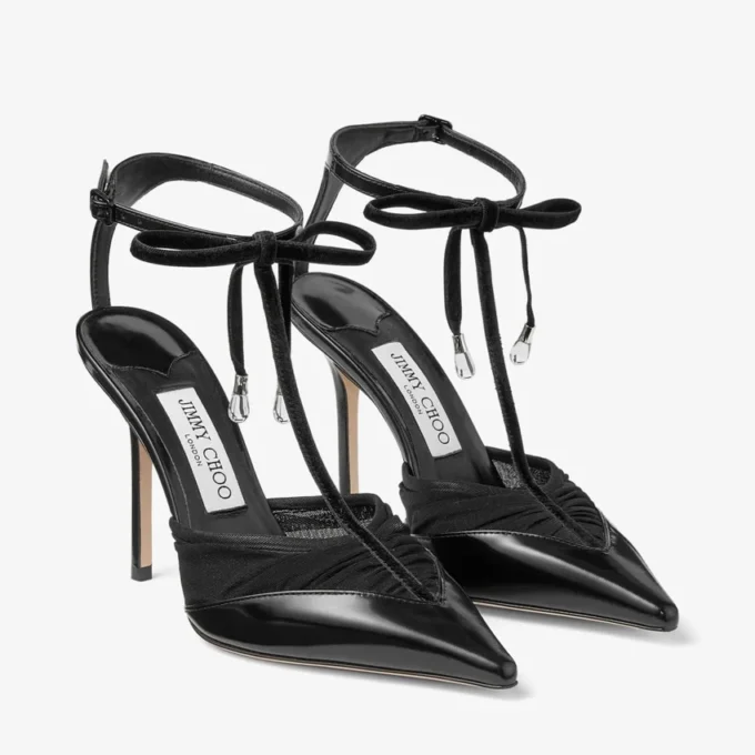 Afia Mesh 100 Black Spazzolato and Ruched Tulle Pumps