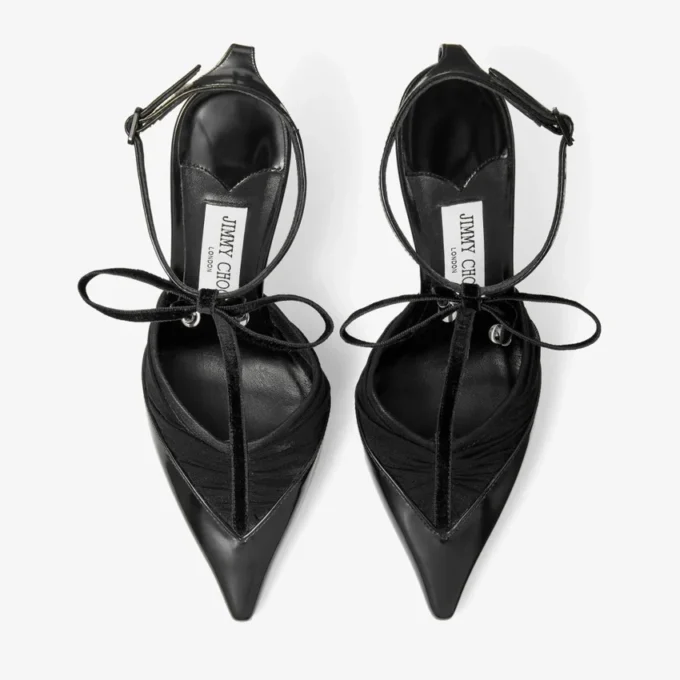 Afia Mesh 100 Black Spazzolato and Ruched Tulle Pumps