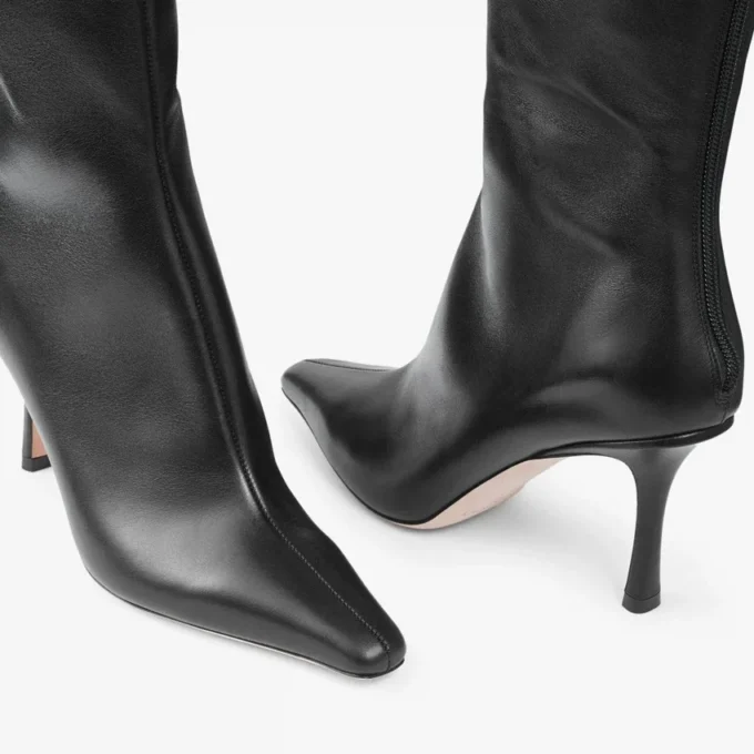 Agathe Knee Boot 85 Black Calf Leather Knee-High Boots