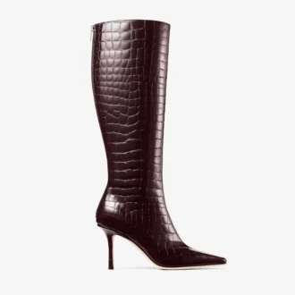 Agathe Knee Boot 85 Sambuco Shiny Croc Embossed Leather Knee High Boots