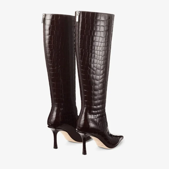 Agathe Knee Boot 85 Sambuco Shiny Croc Embossed Leather Knee High Boots