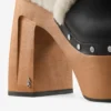 Alida Platform 135 Black Shiny Calf Leather Slingbacks with Shearling
