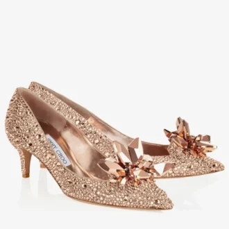 Allure Rose Gold Crystal Covered Pointy Toe Pumps