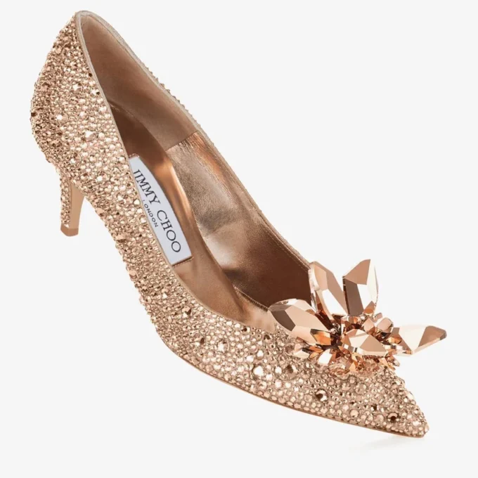 Allure Rose Gold Crystal Covered Pointy Toe Pumps