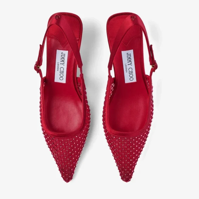 Amel 50 Ruby Red Crystal Mesh and Satin Pumps