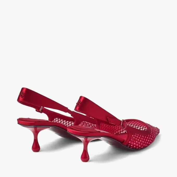 Amel 50 Ruby Red Crystal Mesh and Satin Pumps