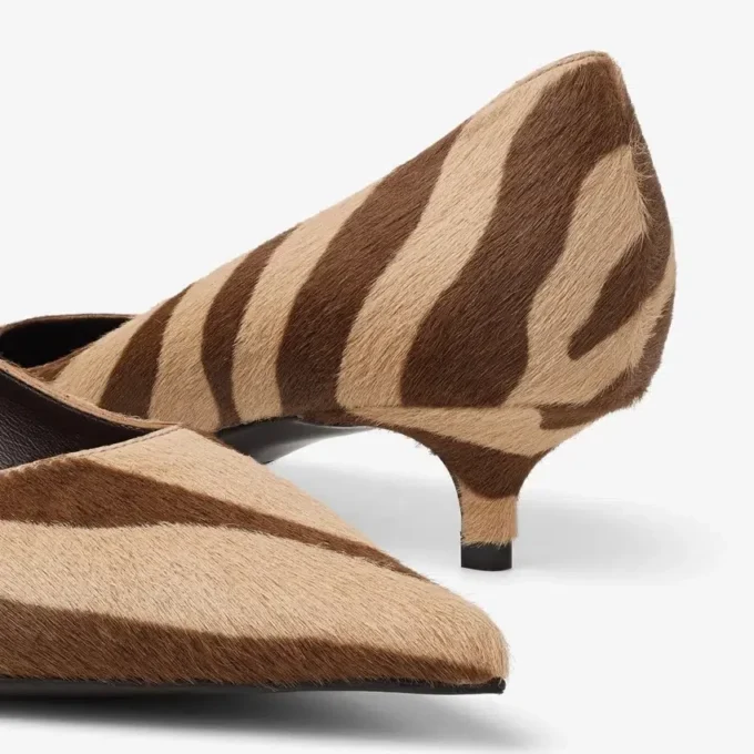 Amelia 35 Chocolate Zebra Printed Pony Pumps