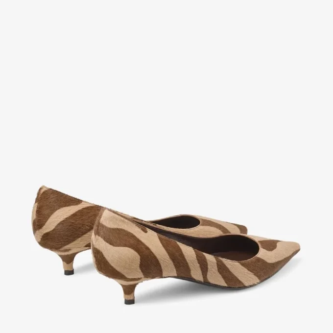 Amelia 35 Chocolate Zebra Printed Pony Pumps