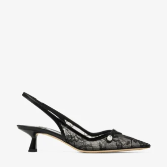 Amita 45 Black Jimmy Choo Lace and Spazzolato Pumps