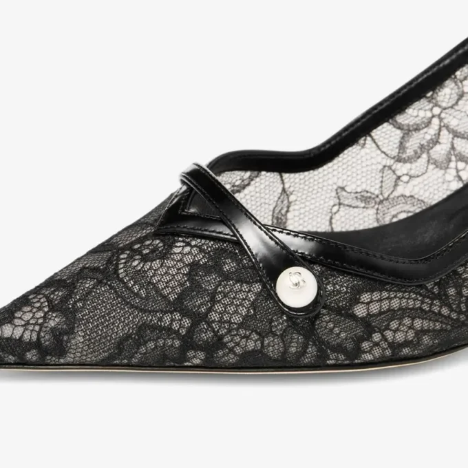 Amita 45 Black Jimmy Choo Lace and Spazzolato Pumps
