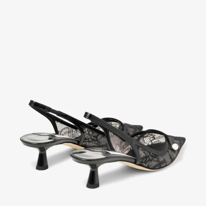Amita 45 Black Jimmy Choo Lace and Spazzolato Pumps