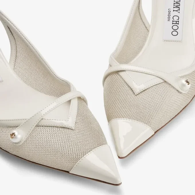 Amita 45 Latte and Champagne Patent and Metallic Mesh Sling Back Pumps
