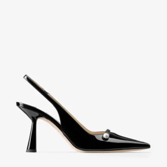 Amita 85 Black Patent Nappa Leather Slingbacks