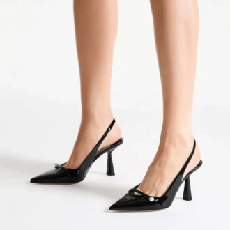 Amita 85 Black Patent Nappa Leather Slingbacks