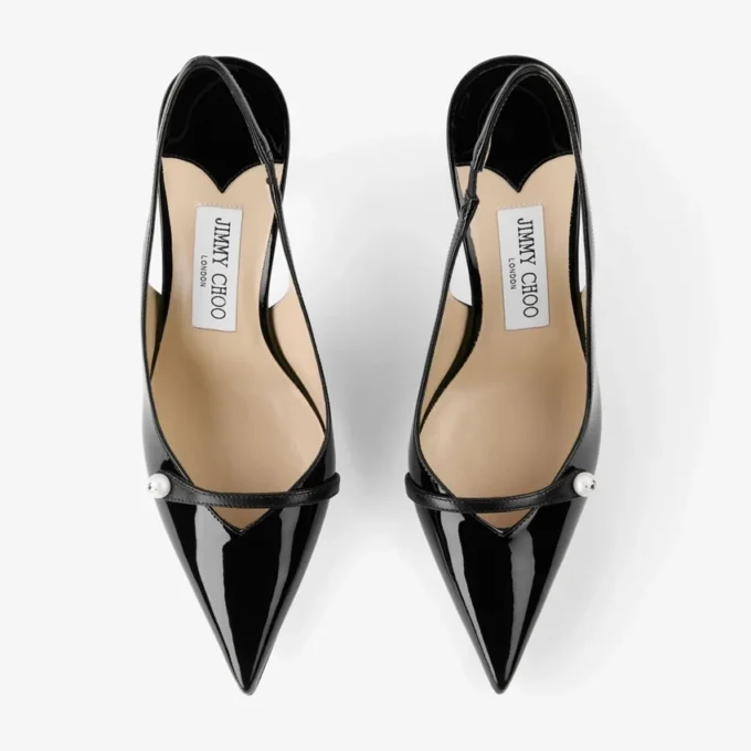 Amita 85 Black Patent Nappa Leather Slingbacks