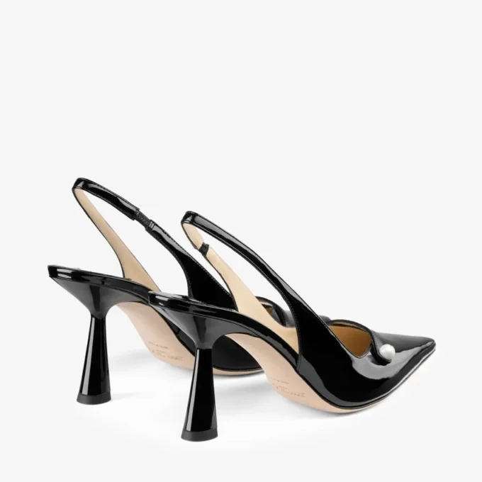 Amita 85 Black Patent Nappa Leather Slingbacks