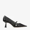 Aren Pump 65 Black Spazzolato and Heart Mesh Pumps with Pearl Charm
