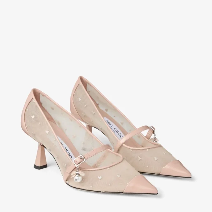 Aren Pump 65 Macaron Leather and Heart Mesh Pumps with Pearl Charm