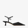 Aren Sling Back 45 Black Spazzolato and Heart Mesh Slingbacks with Pearl Charm