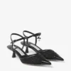 Aren Sling Back 45 Black Spazzolato and Heart Mesh Slingbacks with Pearl Charm