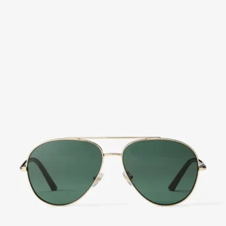 Astor Pale Gold and Green Metal Aviator Sunglasses