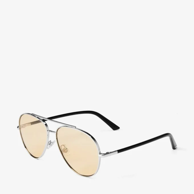 Astor Silver and Light Yellow Metal Aviator Sunglasses