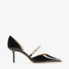 Aurelie 65 Black Patent Leather Pointed Pumps with Pearl Embellishment