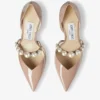Aurelie 85 Ballet Pink Patent Leather Pointed Pumps with Pearl Embellishment