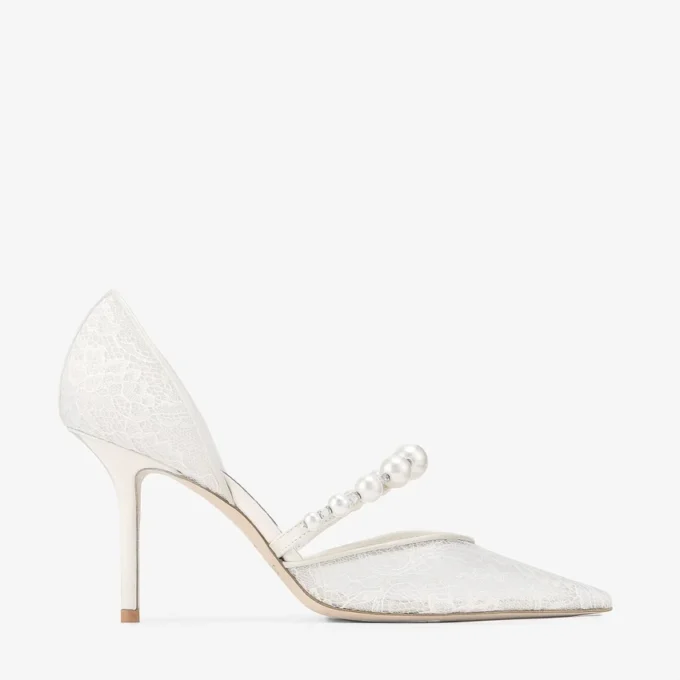 Aurelie 85 Ivory Jimmy Choo Lace Pumps with Pearl Embellishment