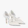 Aurelie 85 Ivory Jimmy Choo Lace Pumps with Pearl Embellishment