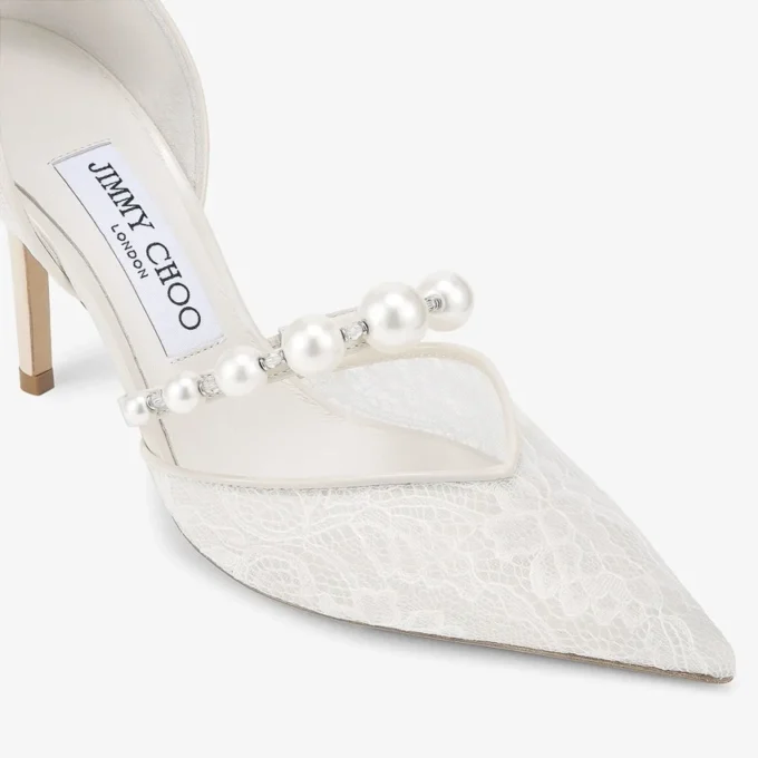 Aurelie 85 Ivory Jimmy Choo Lace Pumps with Pearl Embellishment