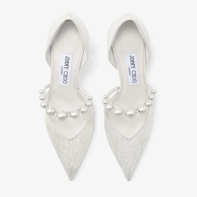 Aurelie 85 Ivory Jimmy Choo Lace Pumps with Pearl Embellishment