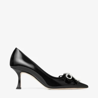 Auria 70 Black Soft Spazzolato Pumps with Velvet and Crystal Bow