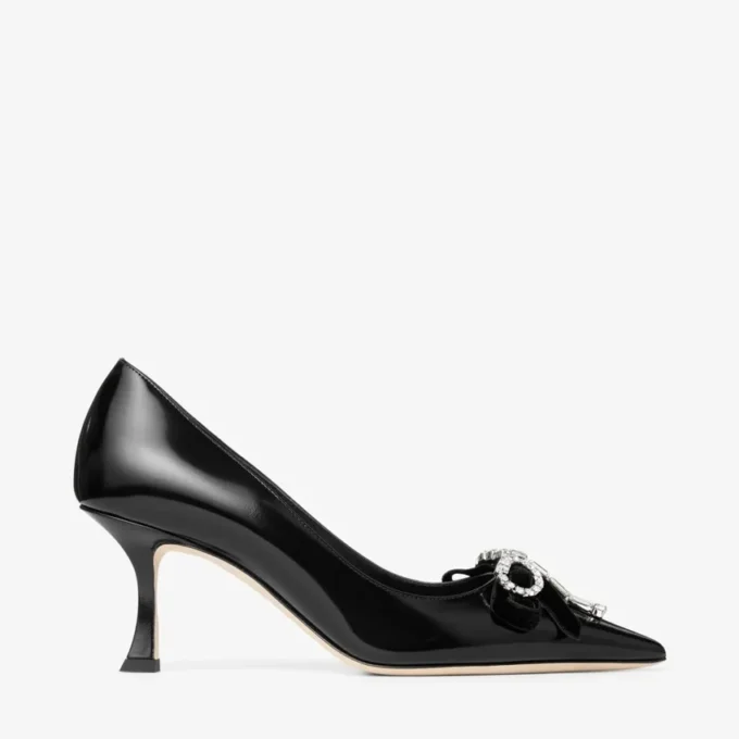 Auria 70 Black Soft Spazzolato Pumps with Velvet and Crystal Bow