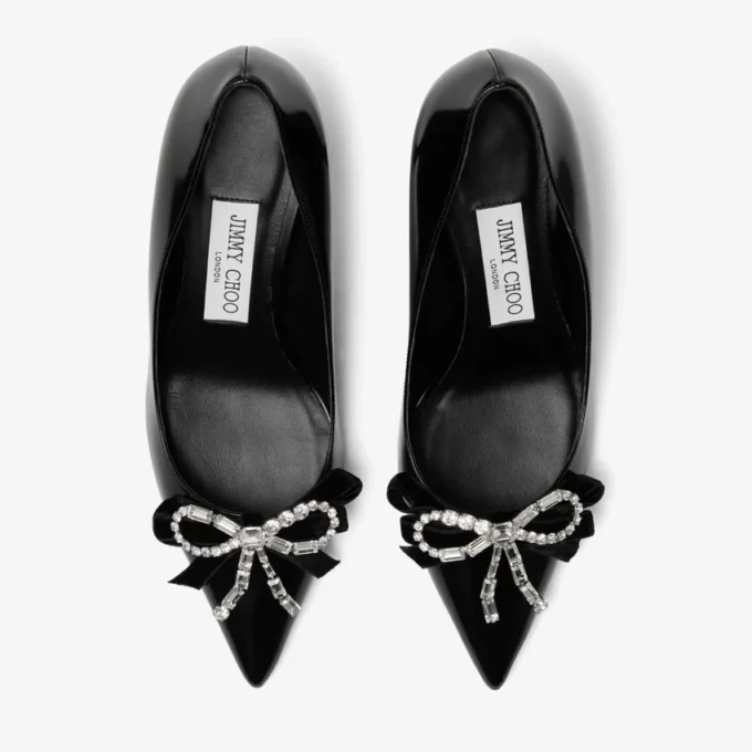 Auria 70 Black Soft Spazzolato Pumps with Velvet and Crystal Bow