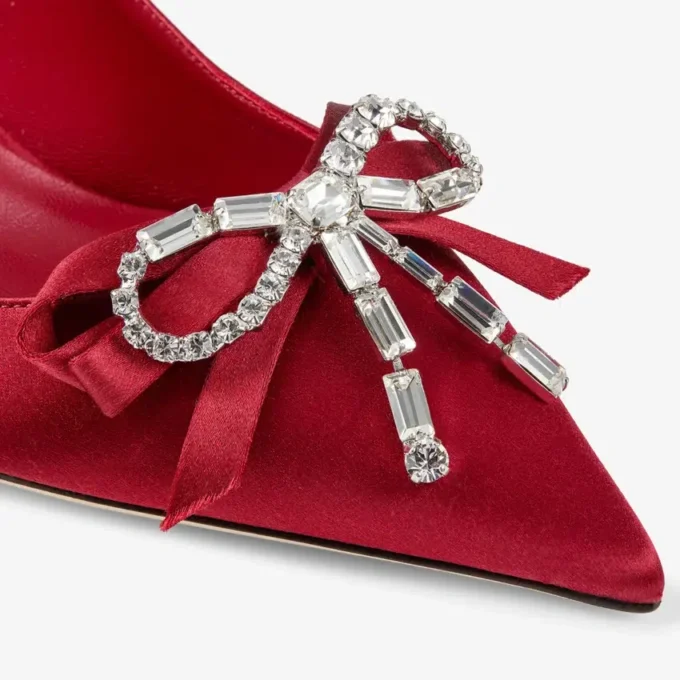 Auria 70 Ruby Red Satin Pumps with Satin and Crystal Bow