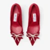 Auria 70 Ruby Red Satin Pumps with Satin and Crystal Bow