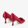 Auria 70 Ruby Red Satin Pumps with Satin and Crystal Bow