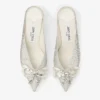 Auria Mule 50 Ivory Satin and Princess Crystal Hotfix Mules with Bow Embellishment