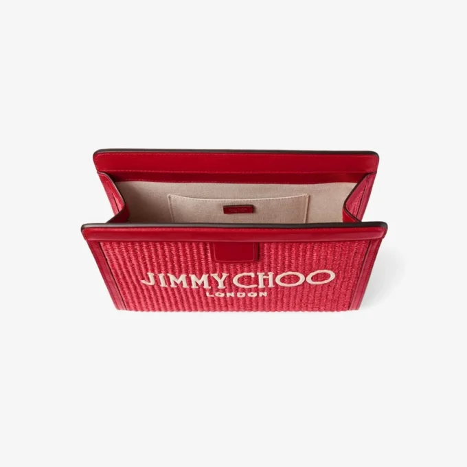 Avenue London Pouch Ruby Red and Light Gold Embroidered Raffia and Leather Pouch